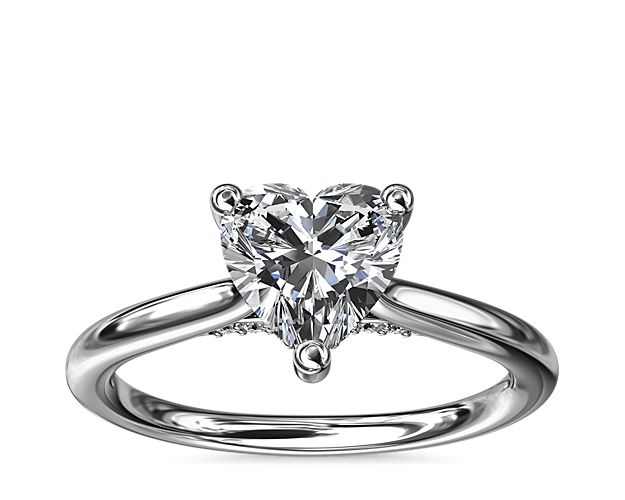 Petite Hidden Halo Solitaire Plus Diamond Engagement Ring in 14k White Gold