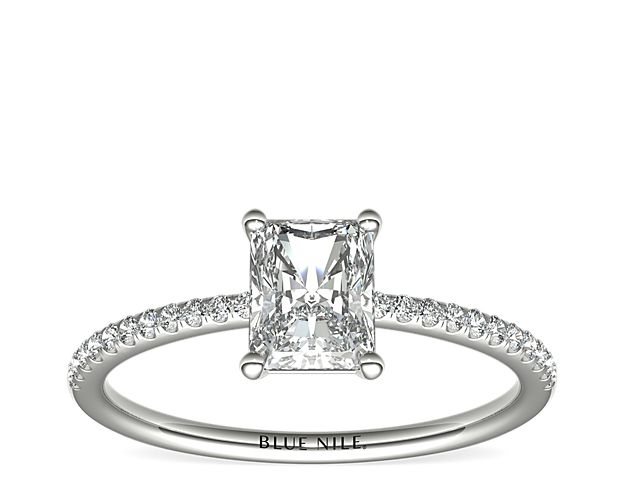Petite Micropavé Diamond Engagement Ring in 14k White Gold (1/10 ct. tw.)