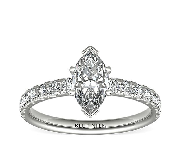 Scalloped Pavé Diamond Engagement Ring in 18k White Gold (3/8 ct. tw.)