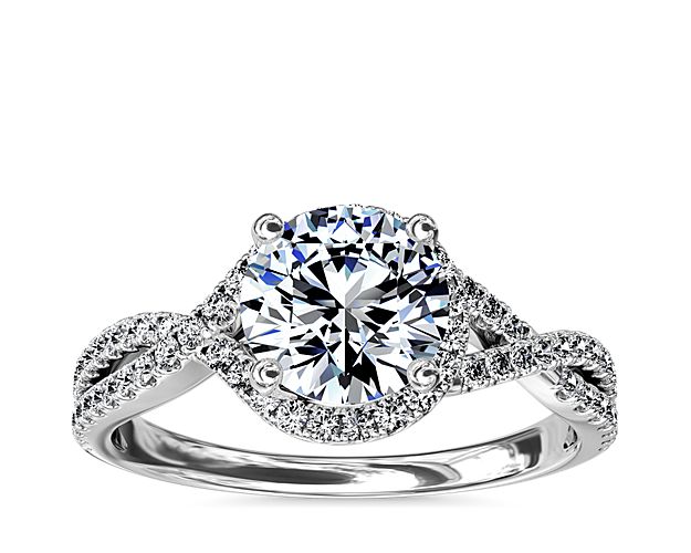 Twisted Halo Diamond Engagement Ring in 14k White Gold (1/3 ct. tw.)