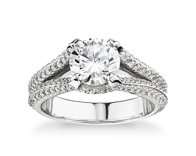Bella Vaughan for Blue Nile Seattle Split Shank Double Pavé Diamond Engagement Ring in Platinum (3/4 ct. tw.)