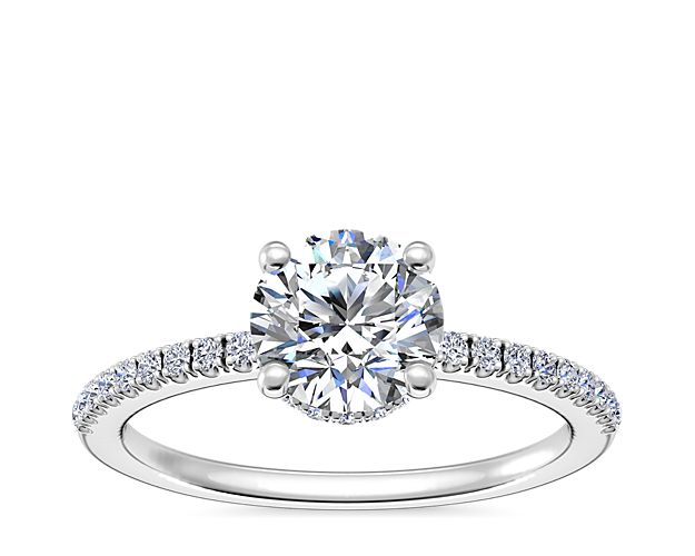 Petite Micropavé Hidden Halo Engagement Ring in 14k White Gold (1/5 ct. tw.)