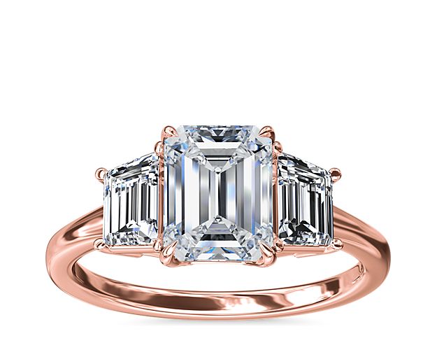 Three-Stone Trapezoid Sidestone Diamond Engagement Ring in 18k Rose Gold (1/2 ct. tw.)