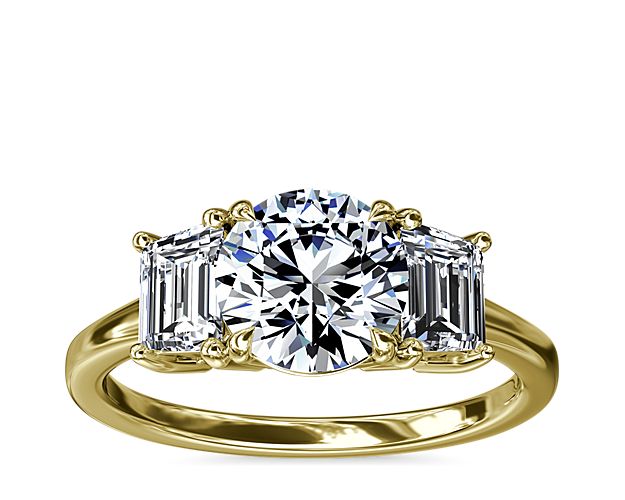 Three-Stone Emerald Cut Diamond Engagement Ring in 18k Yellow Gold (5/8 ct. tw.)