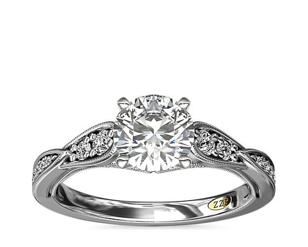 ZAC ZAC POSEN Vintage Milgrain Scalloped Diamond Engagement Ring in 14k White Gold (1/3 ct. tw.)