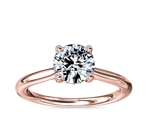 Petite Hidden Halo Solitaire Plus Diamond Engagement Ring in 14k Rose Gold