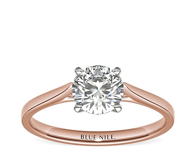Petite Cathedral Solitaire Engagement Ring in 14k Rose Gold