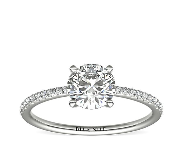 Petite Micropavé Diamond Engagement Ring in 14k White Gold (1/10 ct. tw.)