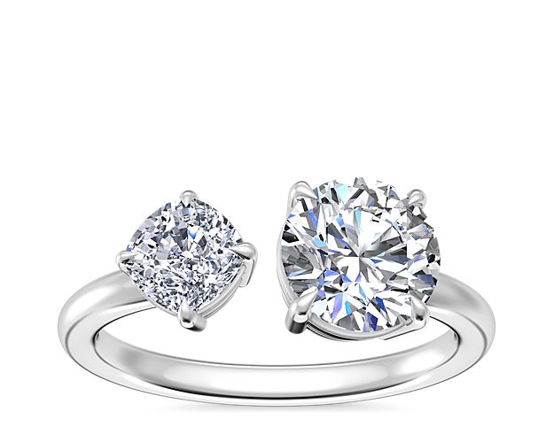 Two Stone Engagement Ring with Cushion Shaped Diamond in 14k White Gold (1/2 ct. tw.)