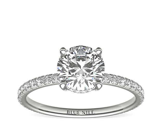 Blue Nile Studio Petite French Pavé Crown Diamond Engagement Ring in Platinum (1/3 ct. tw.)