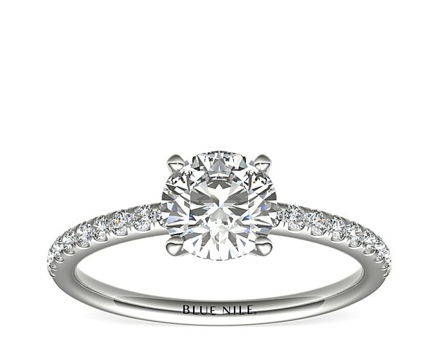 Riviera Pavé Diamond Engagement Ring in 14k White Gold (1/6 ct. tw.)