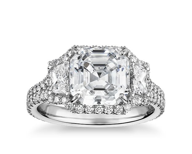 The Gallery Collection™ Vintage Asscher Three Stone Trapezoid Diamond Engagement Ring in Platinum
