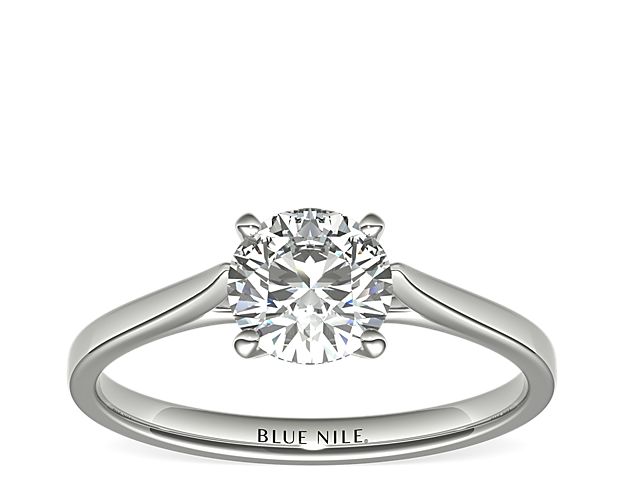 Petite Cathedral Solitaire Engagement Ring in 14k White Gold