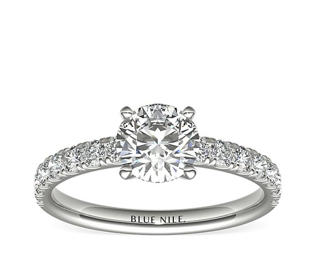Scalloped Pavé Diamond Engagement Ring in 18k White Gold (3/8 ct. tw.)