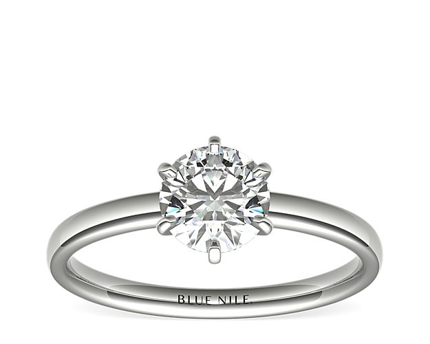 Six-Prong Low Dome Comfort Fit Solitaire Engagement Ring in 14k White Gold (2mm)