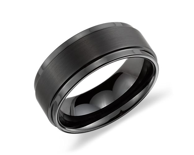 Brushed and Polished Comfort Fit Wedding Ring in Black Tungsten Carbide (9mm)