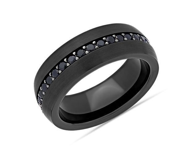 Deep Blue Sapphire Eternity Wedding Ring in Tungsten (8 mm)