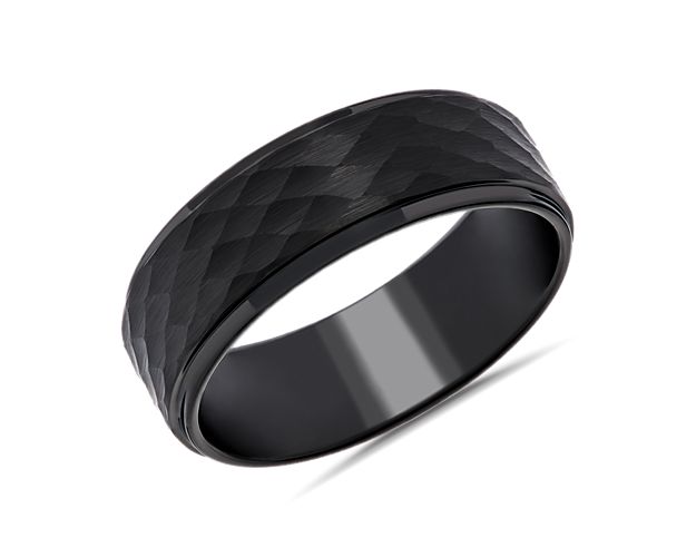 Matte Hammered Comfort Fit Wedding Ring in Black Tungsten Carbide (8mm)