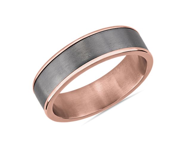 Two-Tone Tantalum Inlay Wedding Ring in 14k Rose Gold (6.5mm)