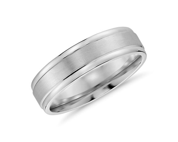 Brushed Inlay Wedding Ring in 14k White Gold (6mm)