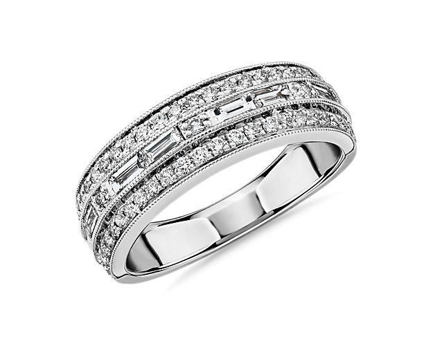 ZAC ZAC POSEN Triple Row East-West Baguette & Pavé Diamond Wedding Ring in 14k White Gold (6 mm, 3/4 ct. tw.)