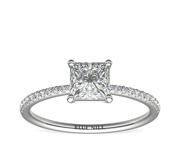 Petite Micropavé Diamond Engagement Ring in 14k White Gold (1/10 ct. tw.)