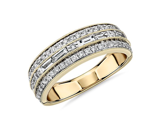 ZAC ZAC POSEN Triple Row East-West Baguette & Pavé Diamond Wedding Ring in 14k Yellow Gold (6 mm, 3/4 ct. tw.)