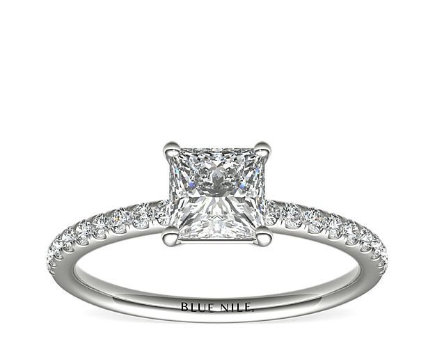Riviera Pavé Diamond Engagement Ring in 14k White Gold (1/6 ct. tw.)