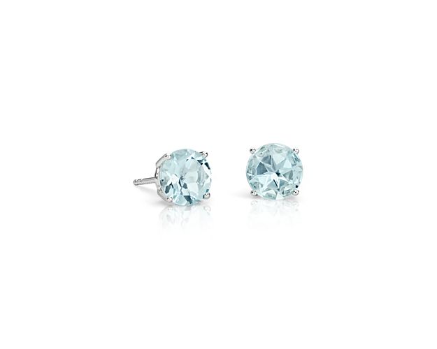 Aquamarine Stud Earrings in 14k White Gold (7mm)
