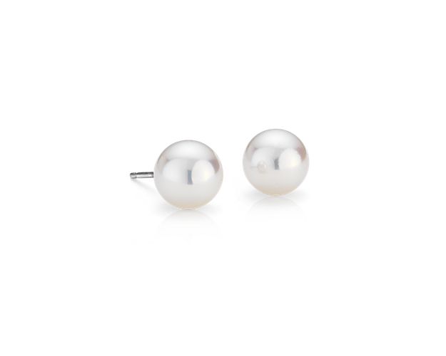 Premier Akoya Cultured Pearl Stud Earrings in 18k White Gold (8.0-8.5mm)
