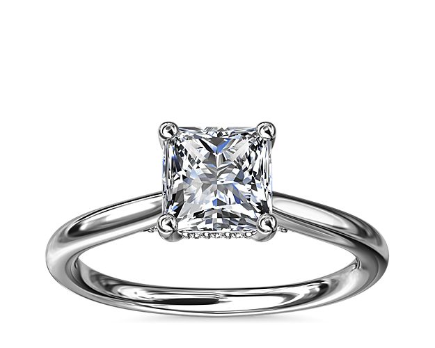 Petite Hidden Halo Solitaire Plus Diamond Engagement Ring in 14k White Gold