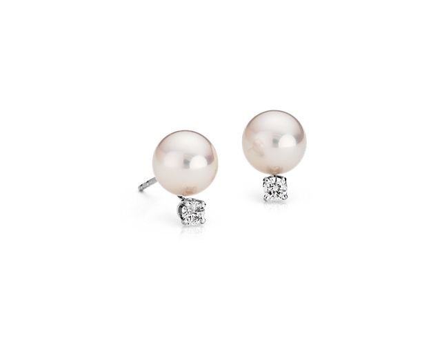 Classic Akoya Cultured Pearl and Diamond Stud Earrings in 18k White Gold (8.0-8.5mm)