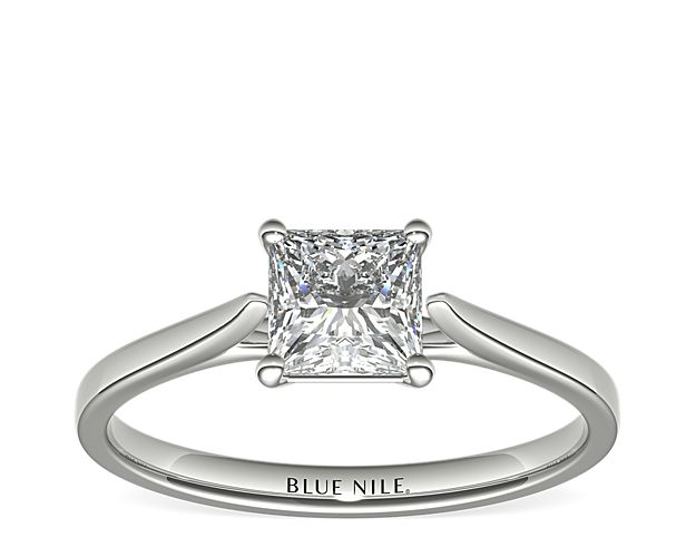 Petite Cathedral Solitaire Engagement Ring in 14k White Gold