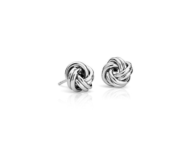 Petite Love Knot Earrings in 14k Italian White Gold