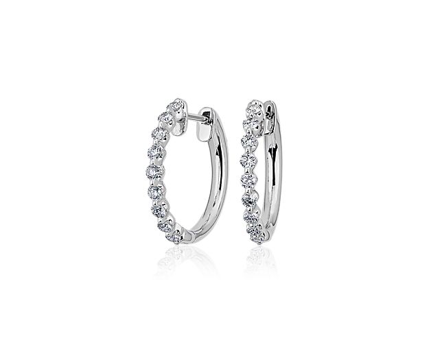 Floating Diamond Hoop Earrings in 14k White Gold (1/2 ct. tw)