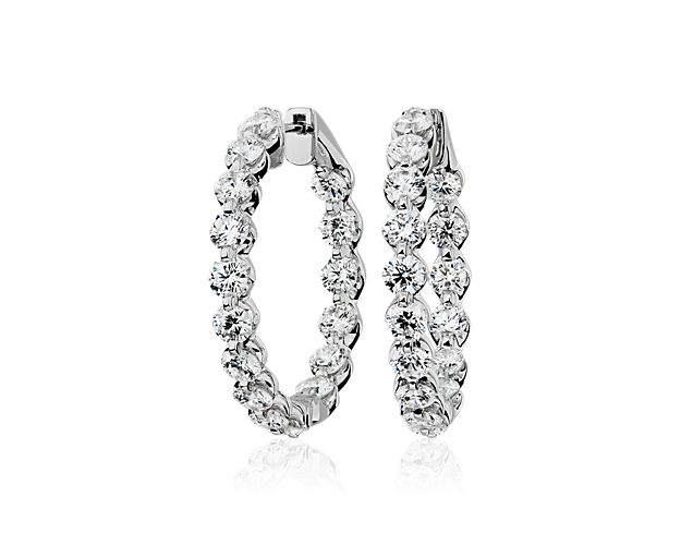 Floating Diamond Eternity Hoop Earrings in 14k White Gold (5 ct. tw)