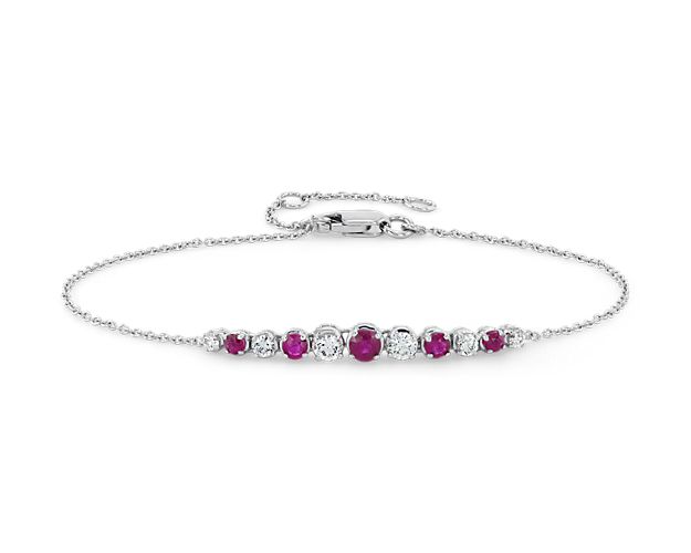 Ruby and Diamond Graduated Curve Bracelet in 14k White Gold