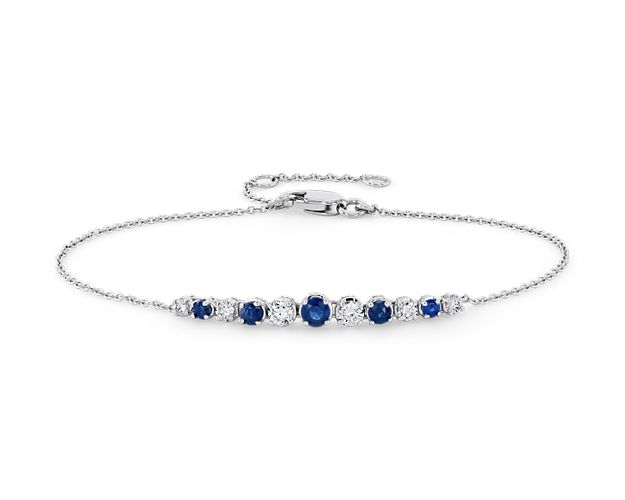 Sapphire and Diamond Graduated Curve Bracelet in 14k White Gold