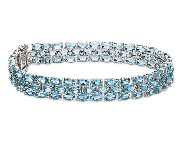 Trio Oval Blue Topaz Bracelet in Sterling Silver (5x3mm)