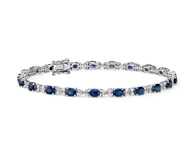 Sapphire and Diamond Bracelet in 14k White Gold (4x3mm)