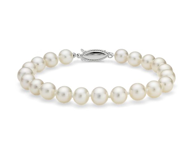 7.5" Freshwater Cultured Pearl Bracelet in 14k White Gold (7.0-7.5mm)