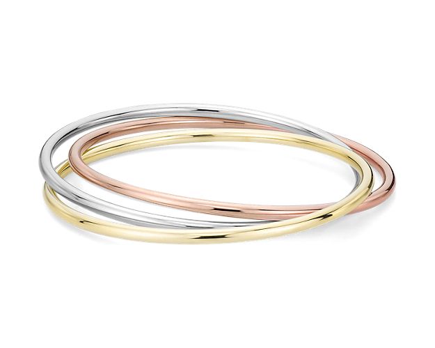 Trio Bangle Bracelet in 14k Italian Yellow, White and Rose Gold