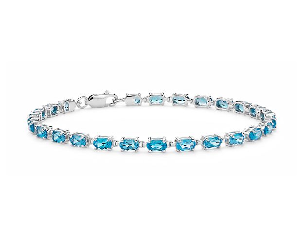 Petite Swiss Blue Topaz Oval Bracelet in Sterling Silver (5x3mm)