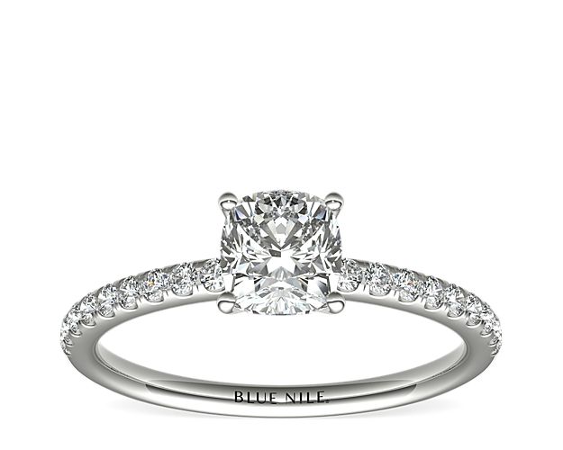 Riviera Pavé Diamond Engagement Ring in 14k White Gold (1/6 ct. tw.)