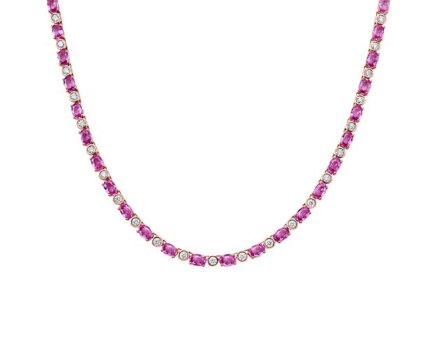 Extraordinary Collection: Oval Pink Sapphire and Diamond Eternity Necklace in 14k Rose Gold