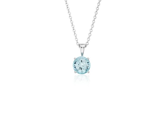Aquamarine Solitaire Pendant in 14k White Gold (7mm)