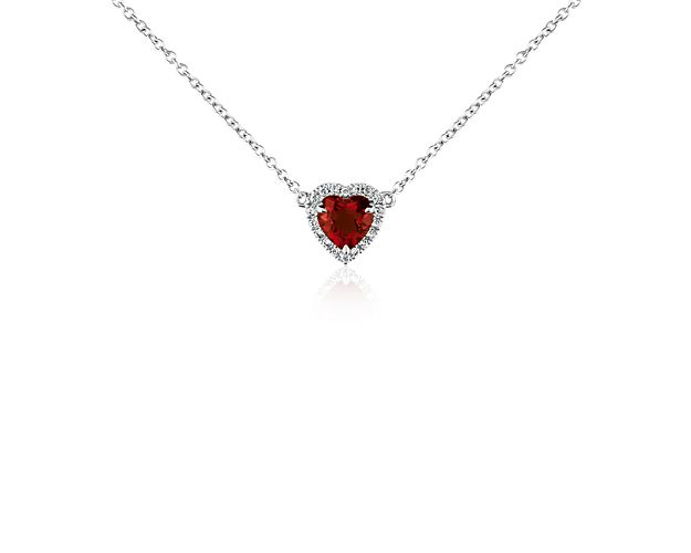 Heart-Shaped Garnet and Diamond Pendant in 18k White Gold (6mm)