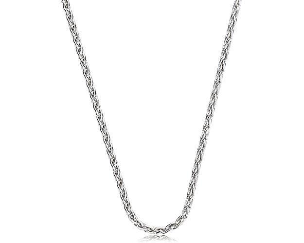 24" Wheat Chain in 14k White Gold (1.2 mm)