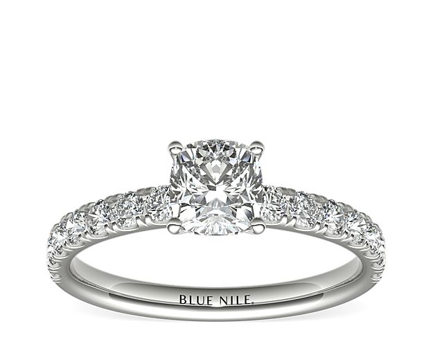 Scalloped Pavé Diamond Engagement Ring in 18k White Gold (3/8 ct. tw.)