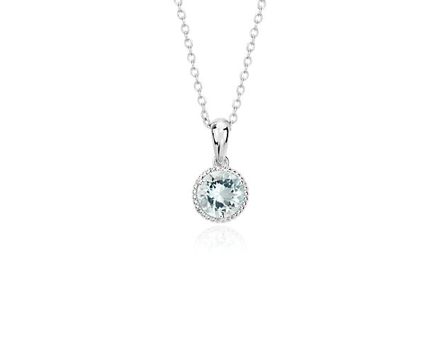 Aquamarine Rope Pendant in Sterling Silver (7mm)